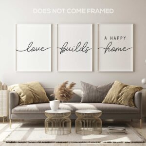 Love Builds a Happy Home, Set of 3 Poster Prints, Minimalist Art, Home Wall Decor, Multiple Sizes