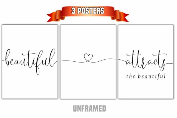 Beautiful Attracts, Set of 3 Poster Prints, Minimalist Art, Home Wall Decor, Multiple Sizes