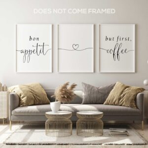 Bon Appetit, But First Coffee, Set of 3 Poster Prints, Minimalist Art, Home Wall Decor, Multiple Sizes