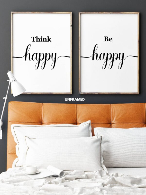 Think Happy Be Happy, Set of 2 Prints, Multiple Sizes, Home Wall Art Decor