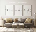 Merry and Bright, Set of 3 Poster Prints, Minimalist Art, Home Wall Decor, Multiple Sizes