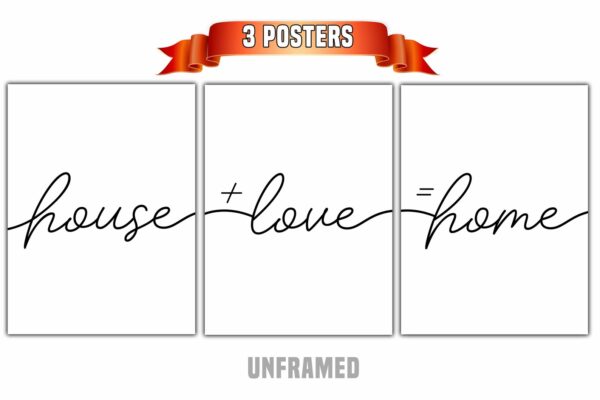 House Love Home, Set of 3 Poster Prints, Minimalist Art, Home Wall Decor, Multiple Sizes