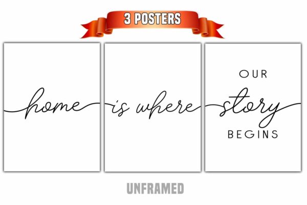 Home Is Where Our Story Begins, Set of 3 Poster Prints, Minimalist Art, Home Wall Decor, Multiple Sizes