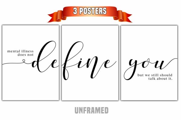 Mental Illness Doesn't Define You, Set of 3 Poster Prints, Minimalist Art, Home Wall Decor, Multiple Sizes