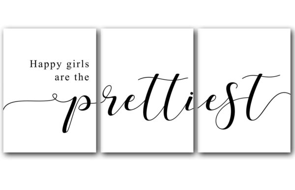 Happy Girls Are The Prettiest, Set of 3 Poster Prints, Minimalist Art, Home Wall Decor, Multiple Sizes