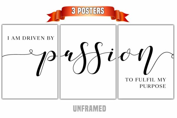 Driven by Passion, Set of 3 Poster Prints, Minimalist Art, Home Wall Decor, Multiple Sizes