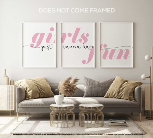 Girls Just Wanna Have Fun, Set of 3 Prints, Minimalist Art, Home Wall Decor, Multiple Sizes