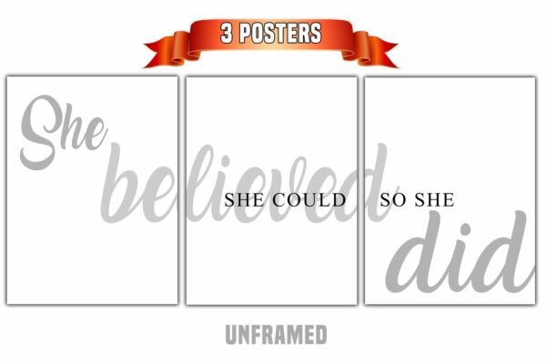 She Believed She Could So She Did, Set of 3 Prints, Minimalist Art, Home Wall Decor, Multiple Sizes