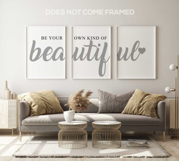 Be Your Own Kind of Beautiful, Set of 3 Prints, Minimalist Art, Home Wall Decor, Multiple Sizes