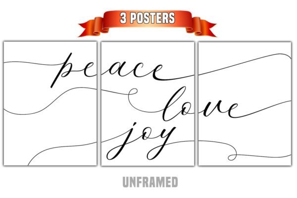 Peace Love Joy, 3 Piece Poster Print, Minimalist Art, Home Wall Decor, Multiple Sizes