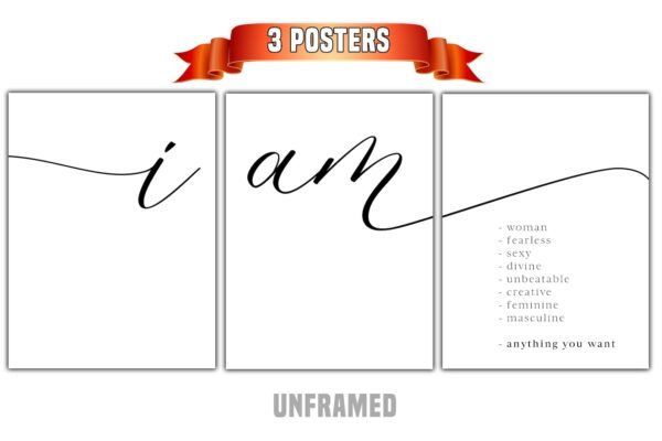 I Am, Affirmations, 3 Piece Poster Print, Minimalist Art, Home Wall Decor, Multiple Sizes