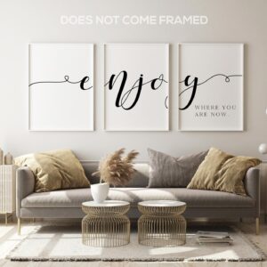 Enjoy Where You Are Now, 3 Piece Poster Print, Minimalist Art, Home Wall Decor, Multiple Sizes