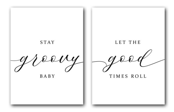 Stay Groovy, Let The Good Times Roll, Set of 2 Poster Prints, Minimalist Art, Home Wall Decor