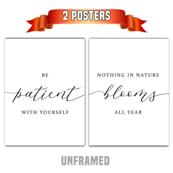 Be Patient With Yourself, Set of 2 Poster Prints, Minimalist Art, Home Wall Decor