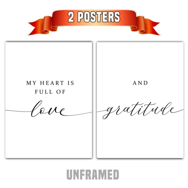 Heart Full of Love and Gratitude, Set of 2 Poster Prints, Minimalist Art, Home Wall Decor