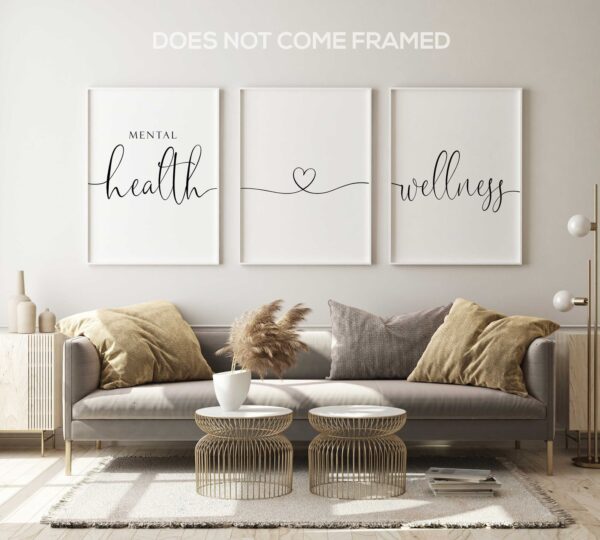 Mental Health and Wellness, Set of 3 Prints, Home Wall Décor Art, Typography, Multiple Sizes