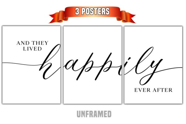 Happily Ever After, Set of 3 Poster Prints, Minimalist Art, Home Wall Decor, Multiple Sizes